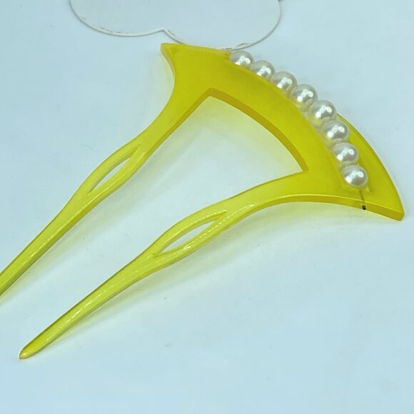 Kanzashi kimono Hair stick yellow resin faux pearls GS403 main image 8